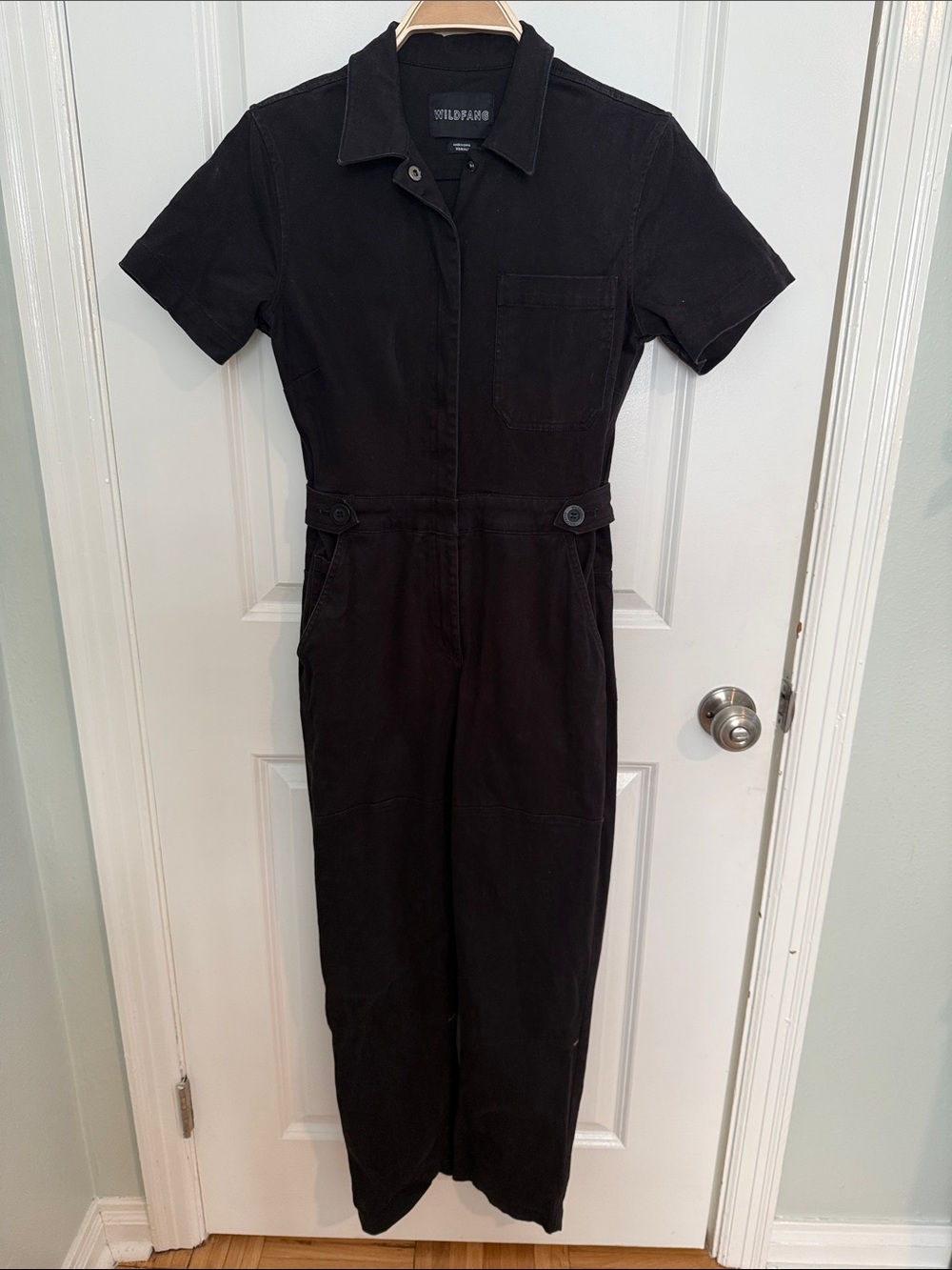 Wildfang Short-Sleeve Utility Jumpsuit with Adjustable Button Waist Tabs